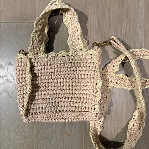 BTB Los Angeles beige crochet mini tote bag